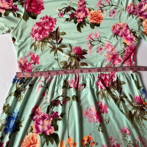 Bellamie Floral Maxi Dress Aqua Pink w/ Pockets Size L - Picture 9 of 12